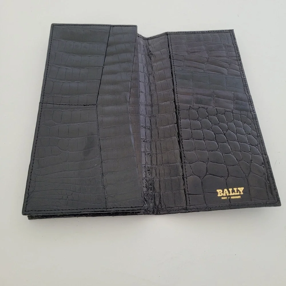 Bally Mens Black Croc Embossed Leather Long Bifold Wallet Made in Germany